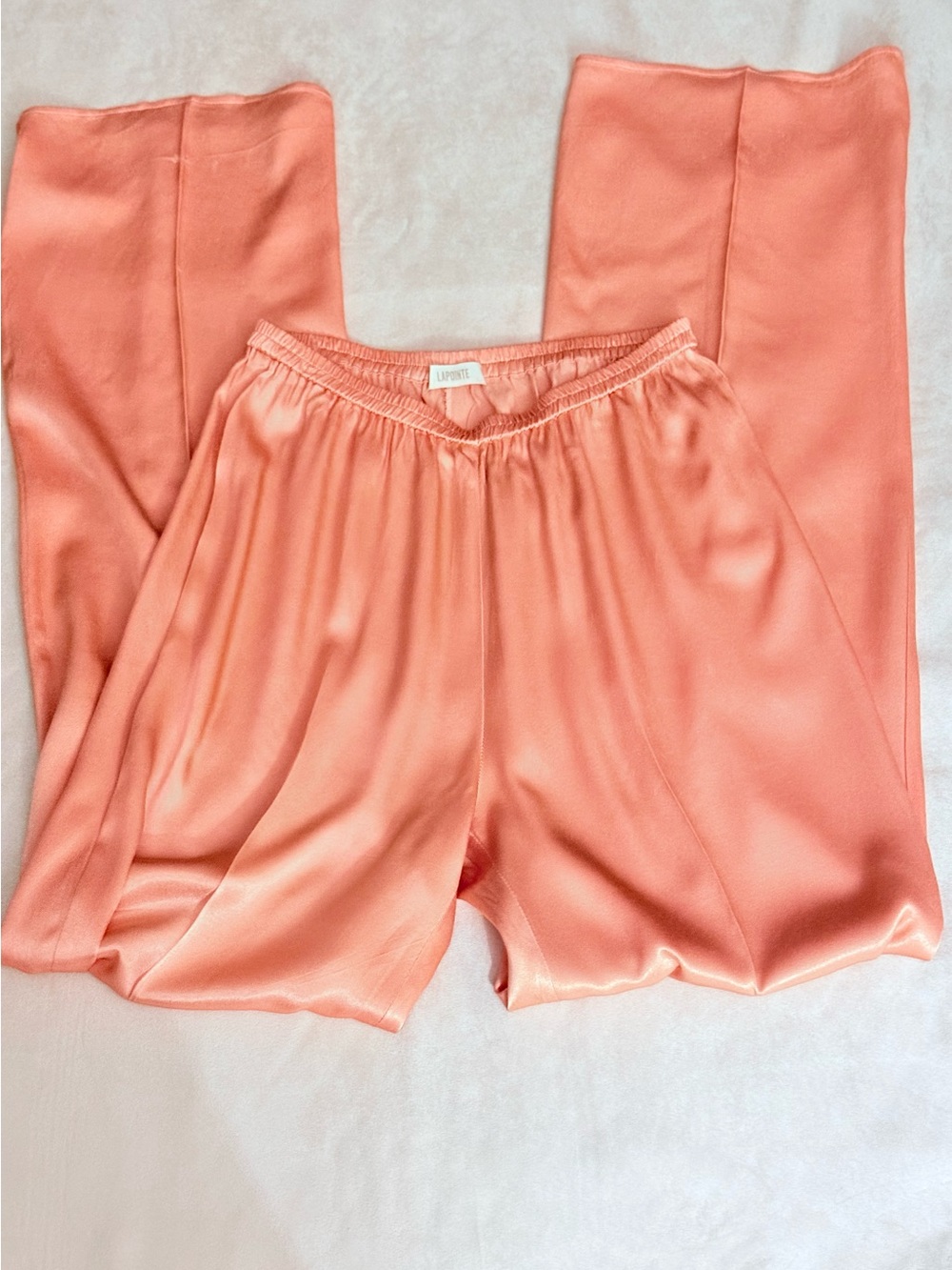 LAPOINTE Peach Fine Textured Satin Wide Leg Pants MD High Rise $690 Luxury Flowy - Picture 3 of 16